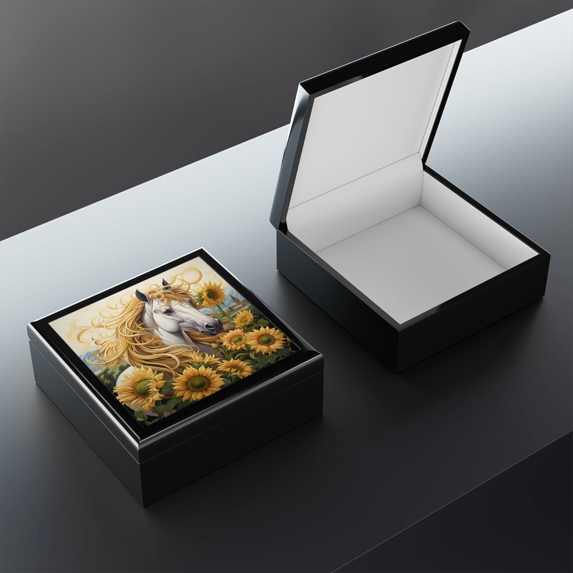Unicorn with Sunflowers Subdued Colors Art Print Jewelry Box