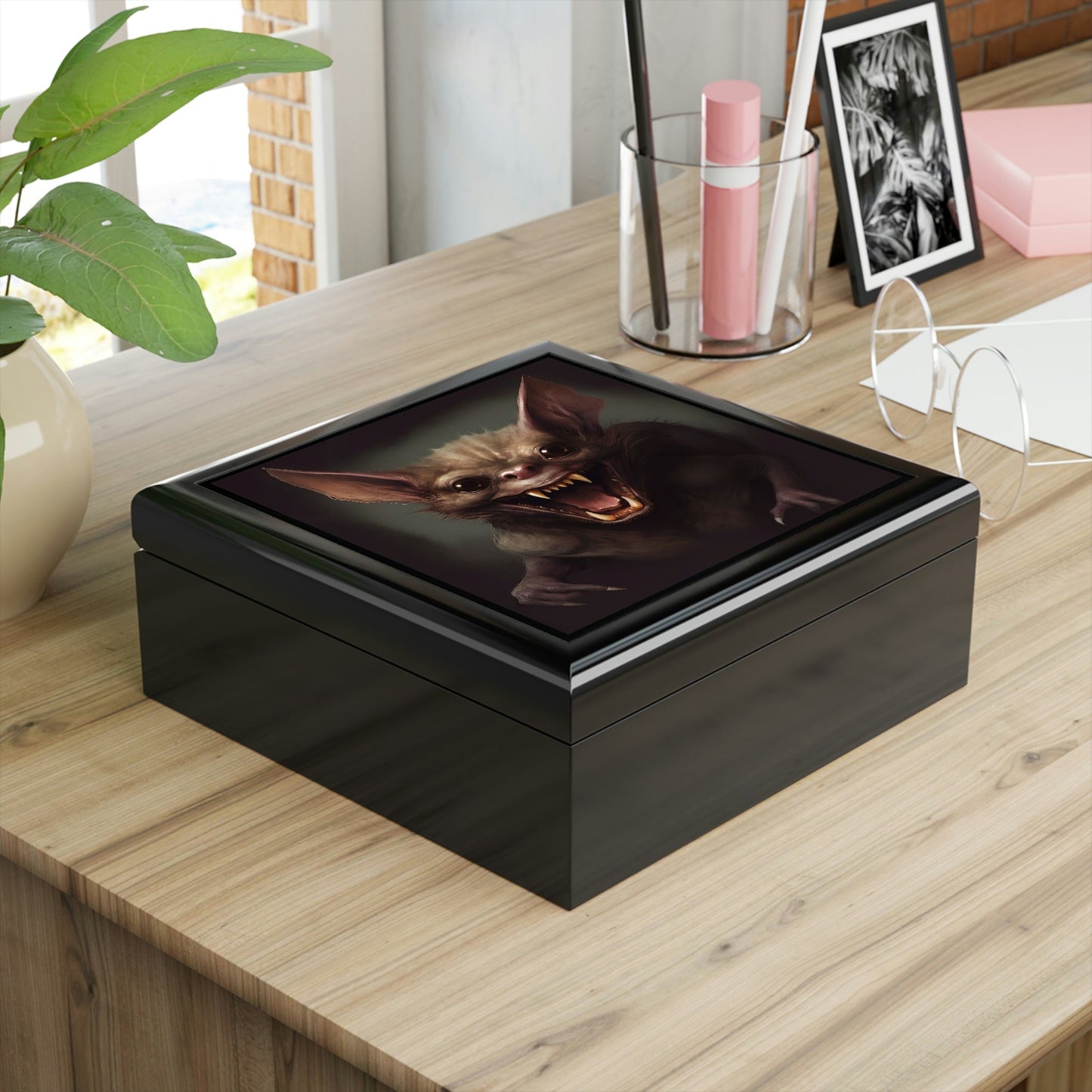 Vampire Bat Design Wooden Keepsake Jewelry Box