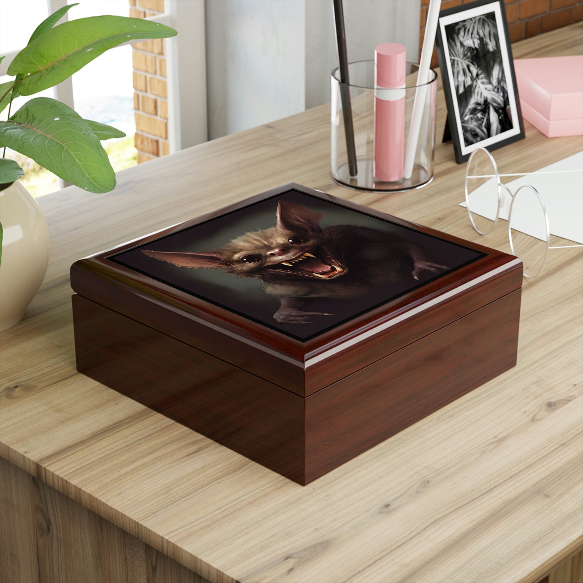 Vampire Bat Design Wooden Keepsake Jewelry Box