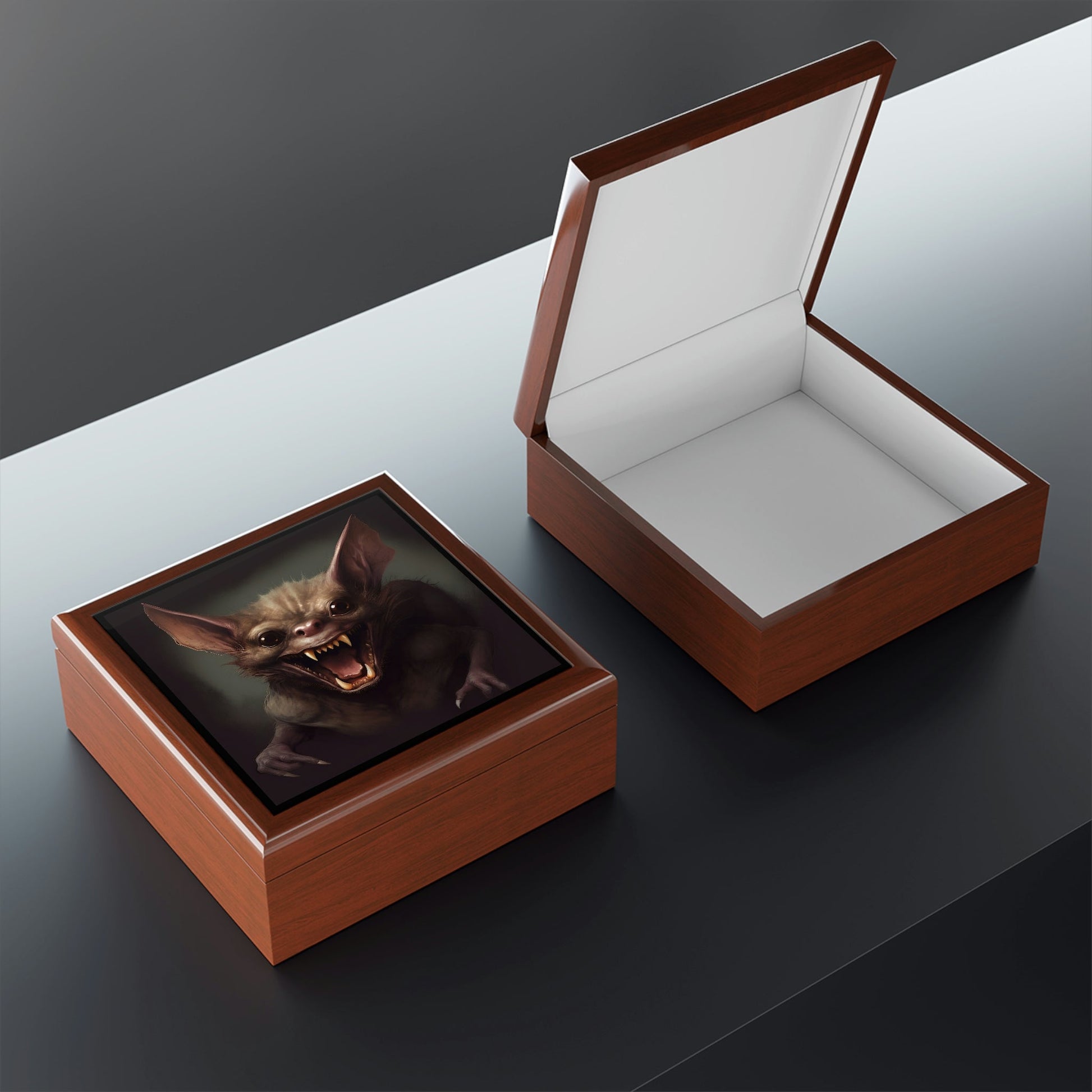 Vampire Bat Design Wooden Keepsake Jewelry Box