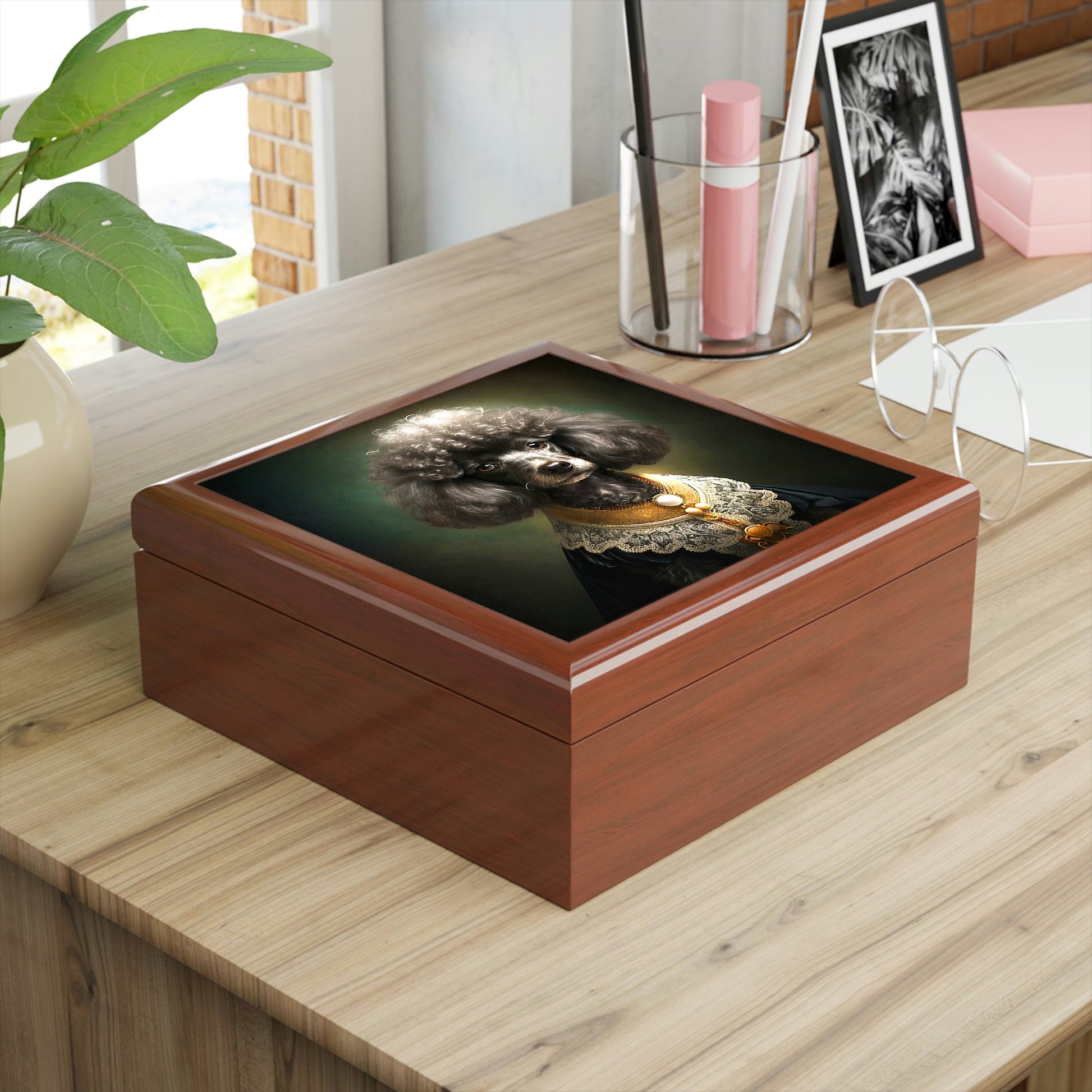 Victorian Poodle Portrait Vintage Jewelry Keepsake Box III - a perfect gift for the poodle lover, including poodle moms and sisters