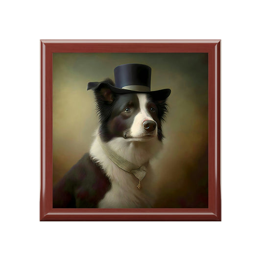 Victorian Vintage Border Collie with Tophat Jewelry Keepsake Box - Jewelry Travel Case, Birthday Gift Mom, Bridal Party Gift, Jewelry Case, Jewelry Box Girls