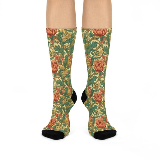 Victorian Vintage Floral Design Cushioned Crew Socks
