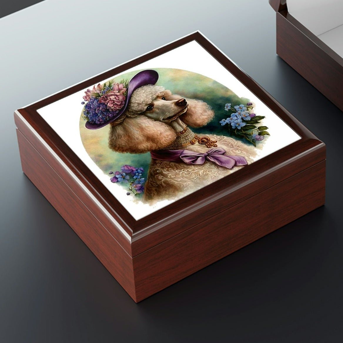 Victorian Watercolor Poodle Portrait Vintage Jewelry Keepsake Box II - a perfect gift for the poodle lover, including poodle moms and sisters