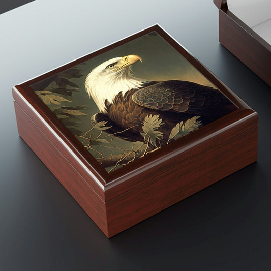 Vintage American Bald Eagle Wooden Keepsake Jewelry Box