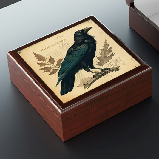 Vintage American Crow Wooden Keepsake Jewelry Box