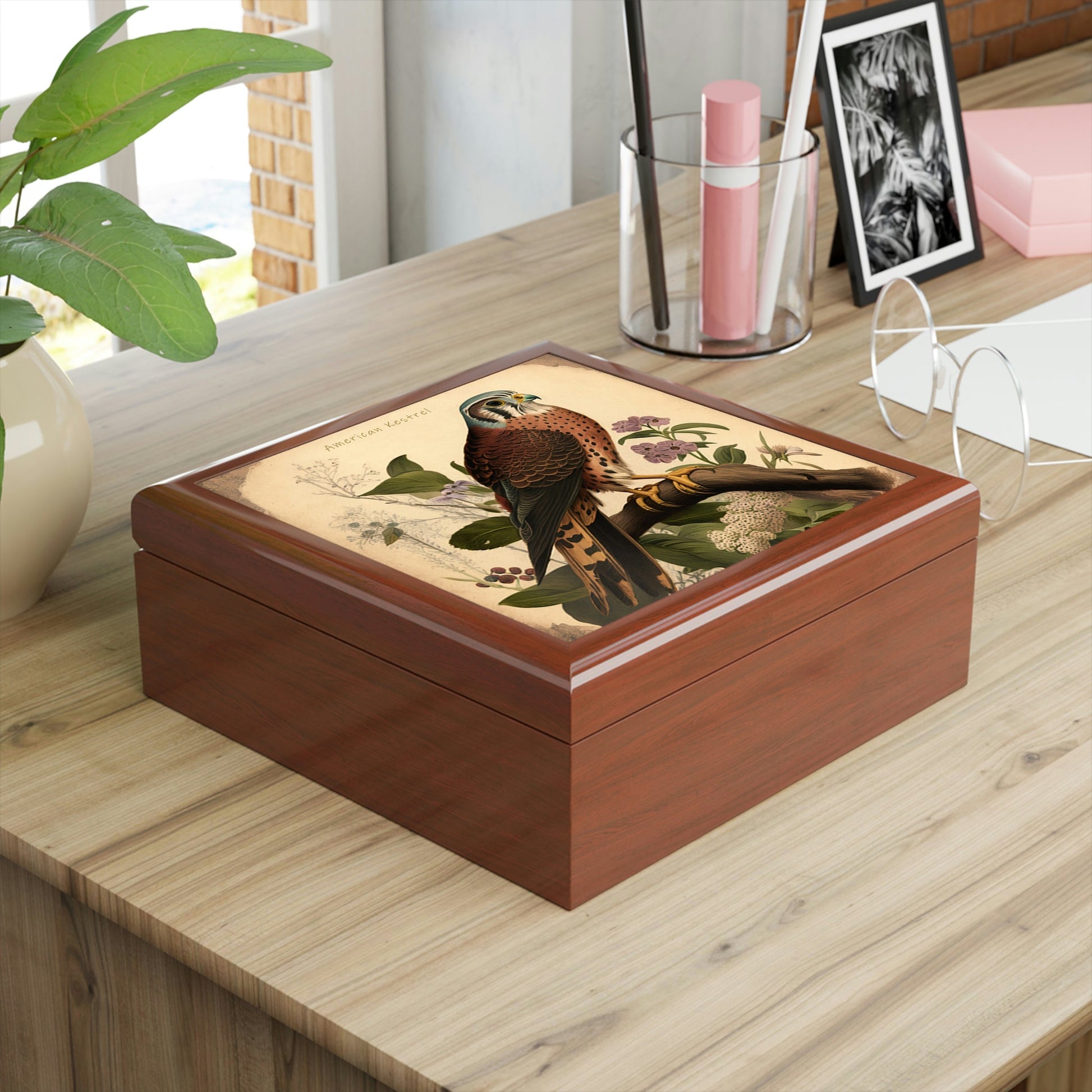Vintage American Kestrel Wooden Keepsake Jewelry Box