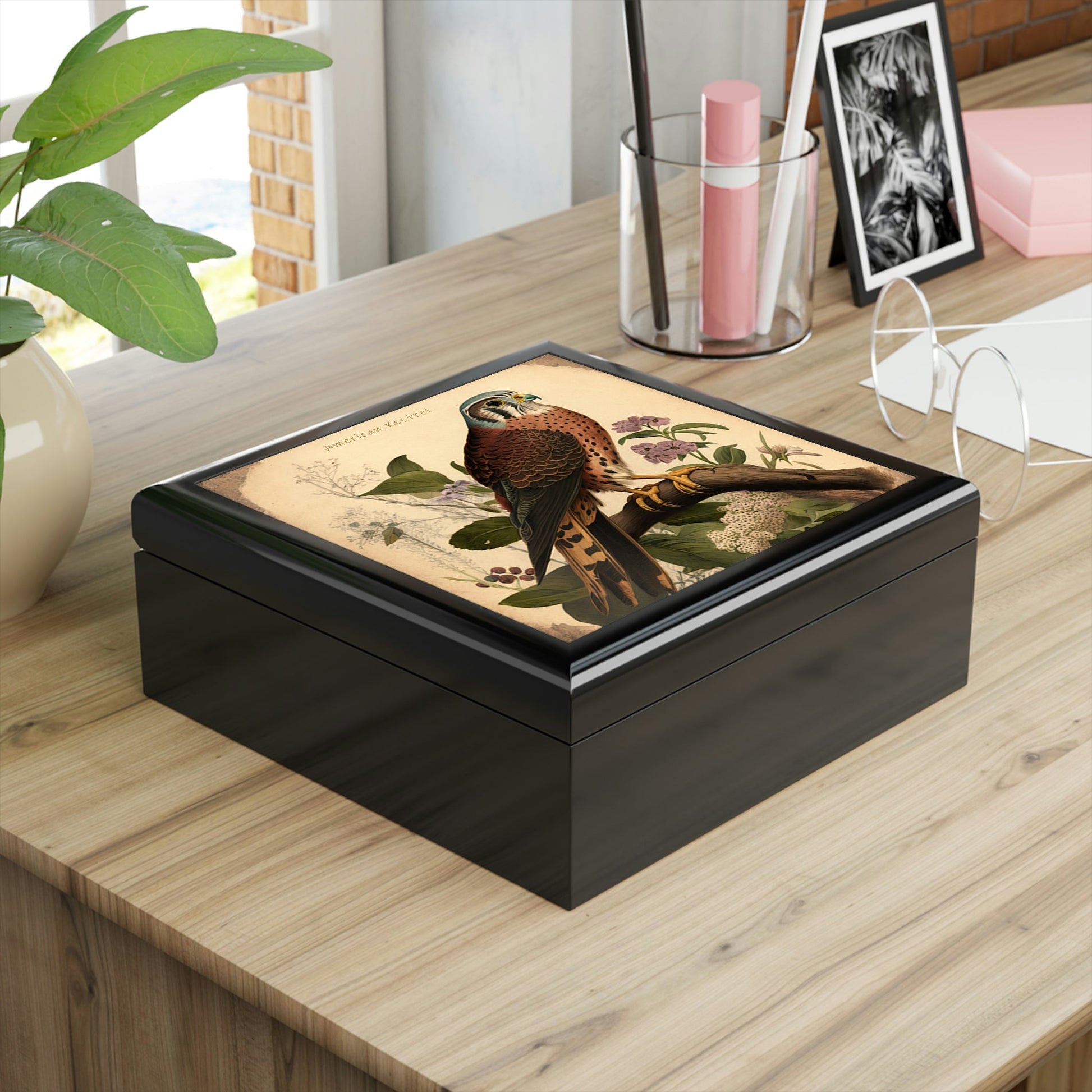 Vintage American Kestrel Wooden Keepsake Jewelry Box