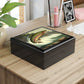 Vintage Antique Trout Wood Keepsake Jewelry Box with Ceramic Tile Cover