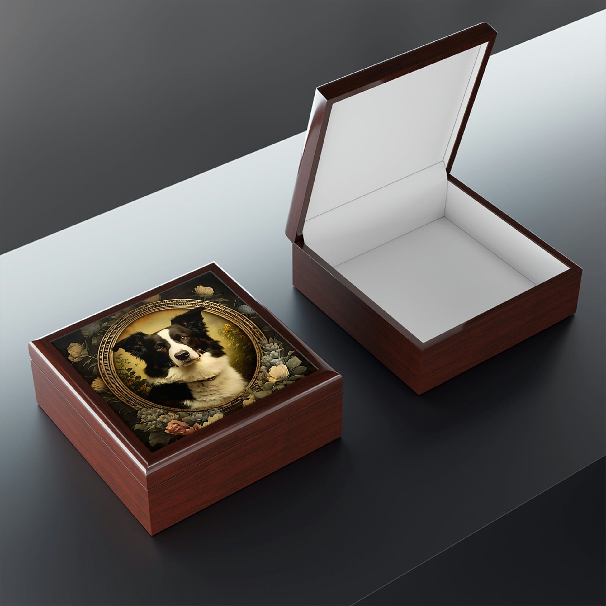 Vintage Art Nouveau Border Collie Jewelry Keepsake Box - Jewelry Travel Case, Birthday Gift Mom, Bridal Party Gift, Jewelry Case, Jewelry Box Girls