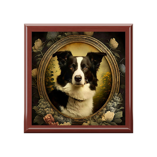Vintage Art Nouveau Border Collie Jewelry Keepsake Box - Jewelry Travel Case, Birthday Gift Mom, Bridal Party Gift, Jewelry Case, Jewelry Box Girls