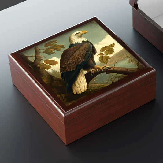 Vintage Bald Eagle Wooden Keepsake Jewelry Box