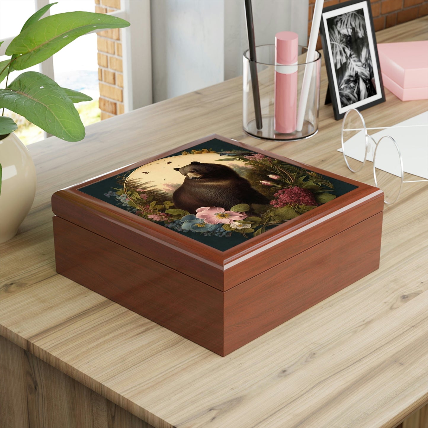 Vintage Bear Wooden Keepsake Jewelry Box