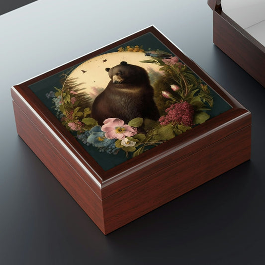 Vintage Bear Wooden Keepsake Jewelry Box