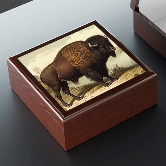 Vintage Bison Wooden Keepsake Jewelry Box