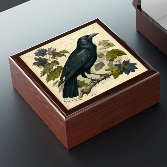 Vintage Crow Wooden Keepsake Jewelry Box