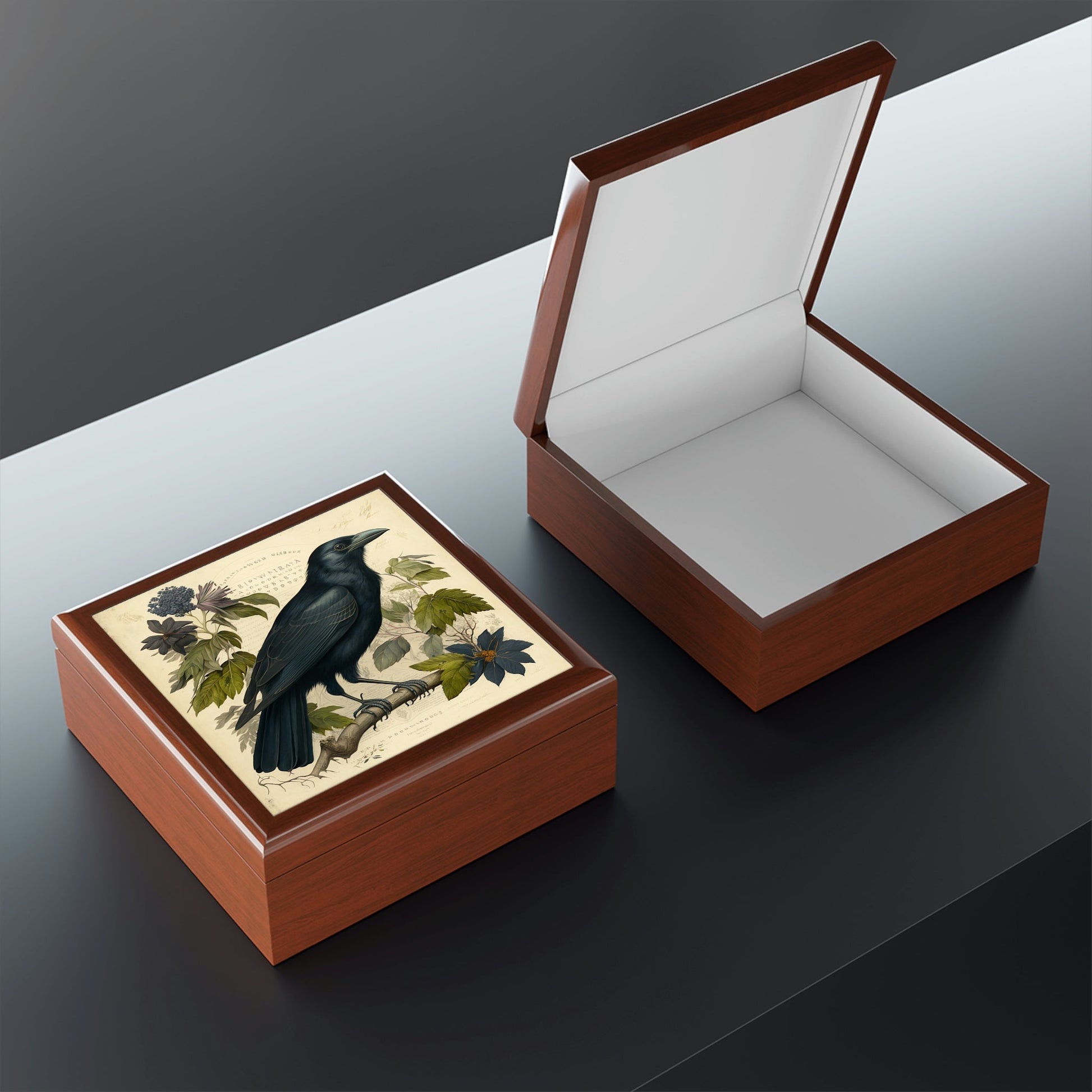 Vintage Crow Wooden Keepsake Jewelry Box
