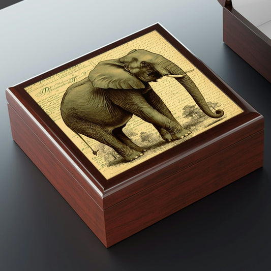 Vintage Elephant Wooden Keepsake Jewelry Box