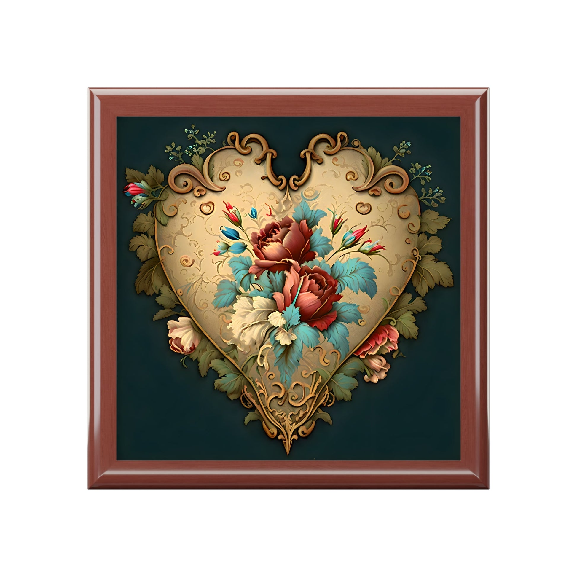 Vintage French Style Heart and Roses Jewelry Box