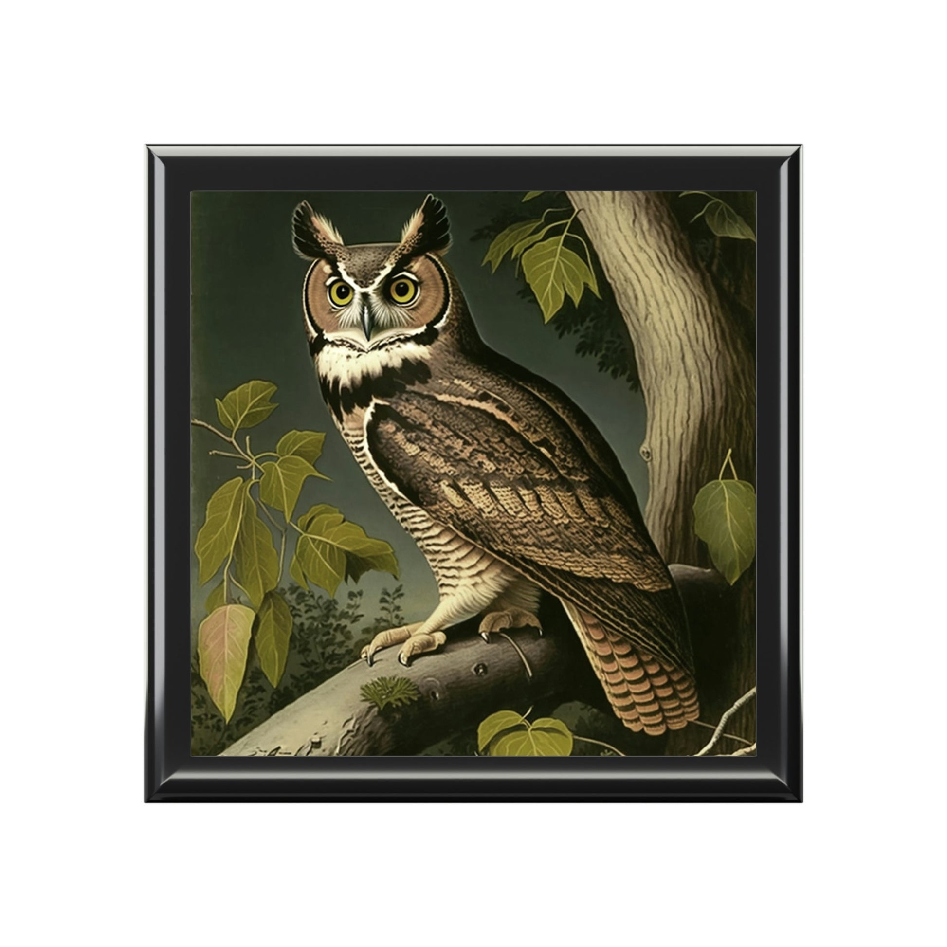 Vintage - Great Horned Owl - Wooden Keepsake Jewelry Box