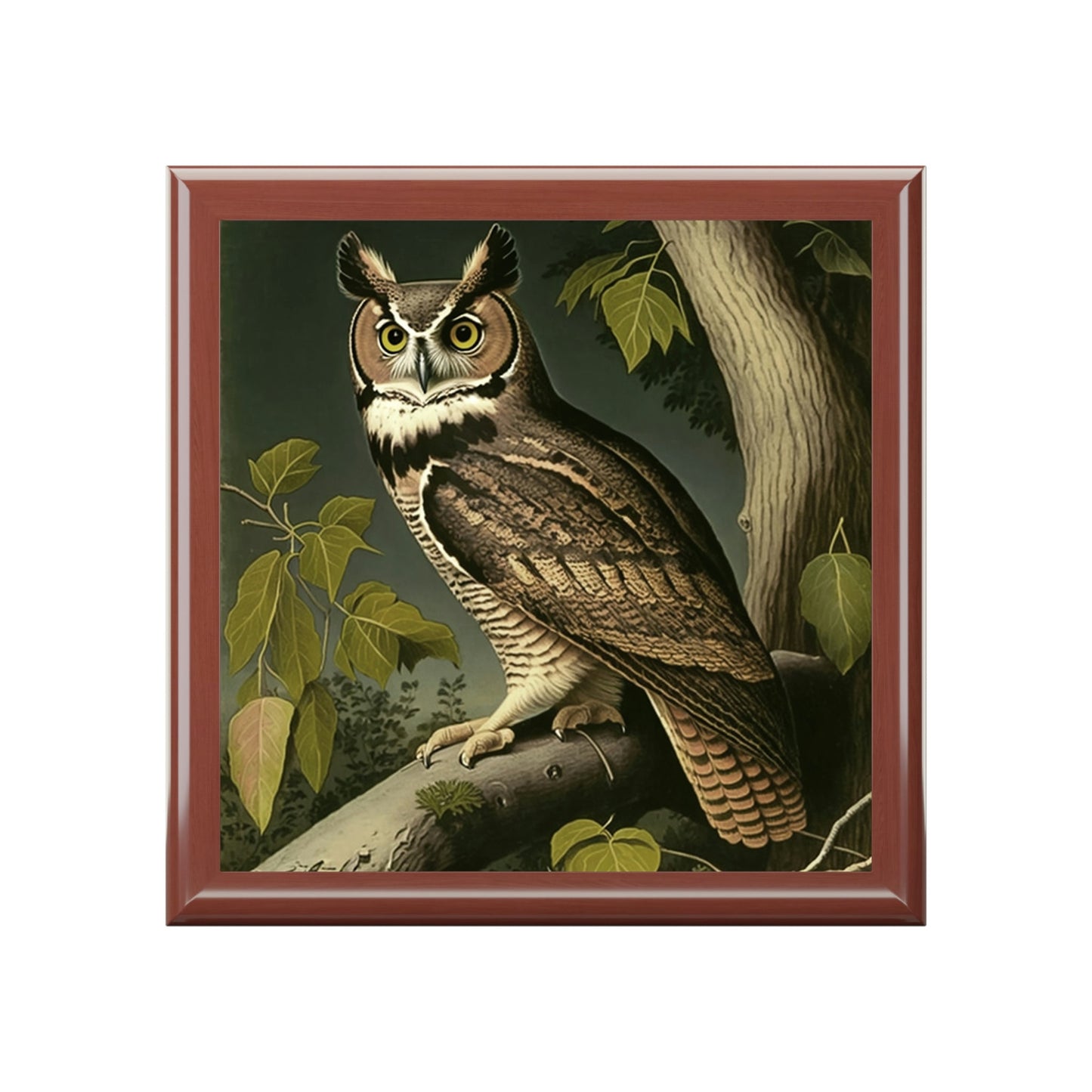 Vintage - Great Horned Owl - Wooden Keepsake Jewelry Box