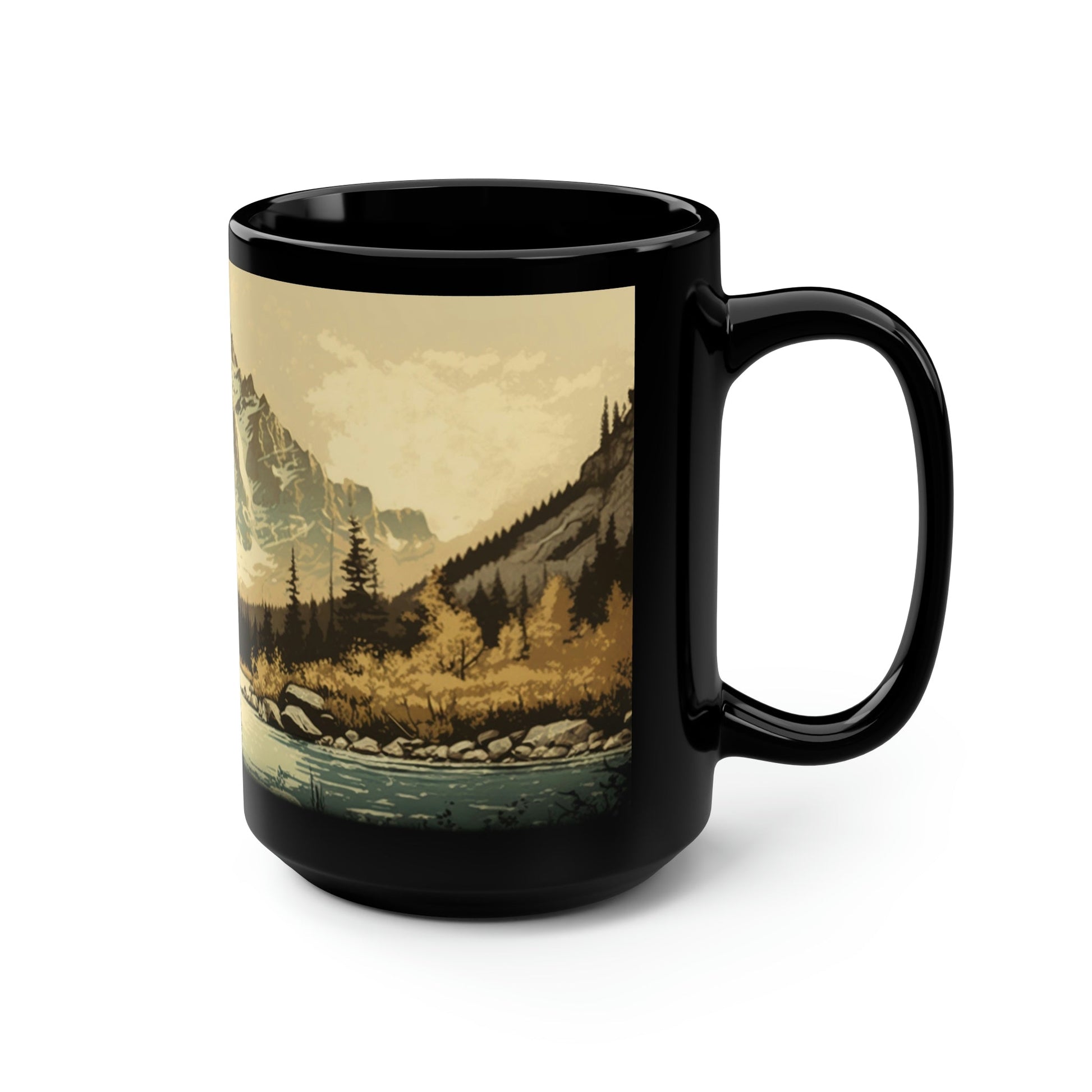 Vintage Hiking Fishing in Rocky Mountain Stream - 15 oz Coffee Mug