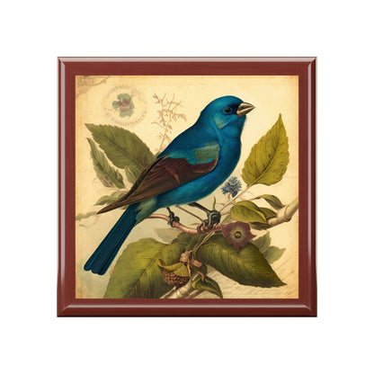 Vintage Indigo Bunting Wooden Keepsake Jewelry Box