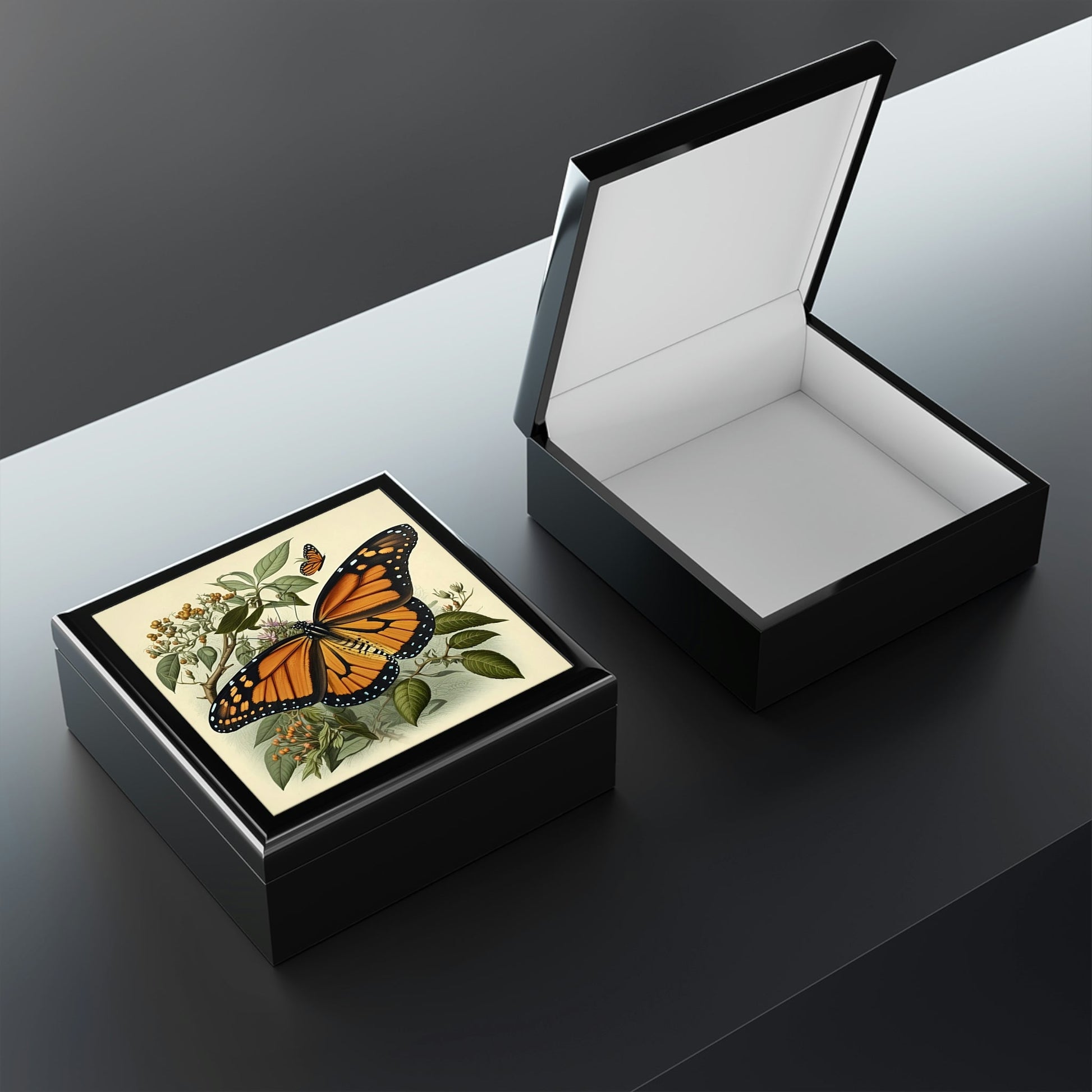 Vintage Monarch Butterfly Wooden Keepsake Jewelry Box