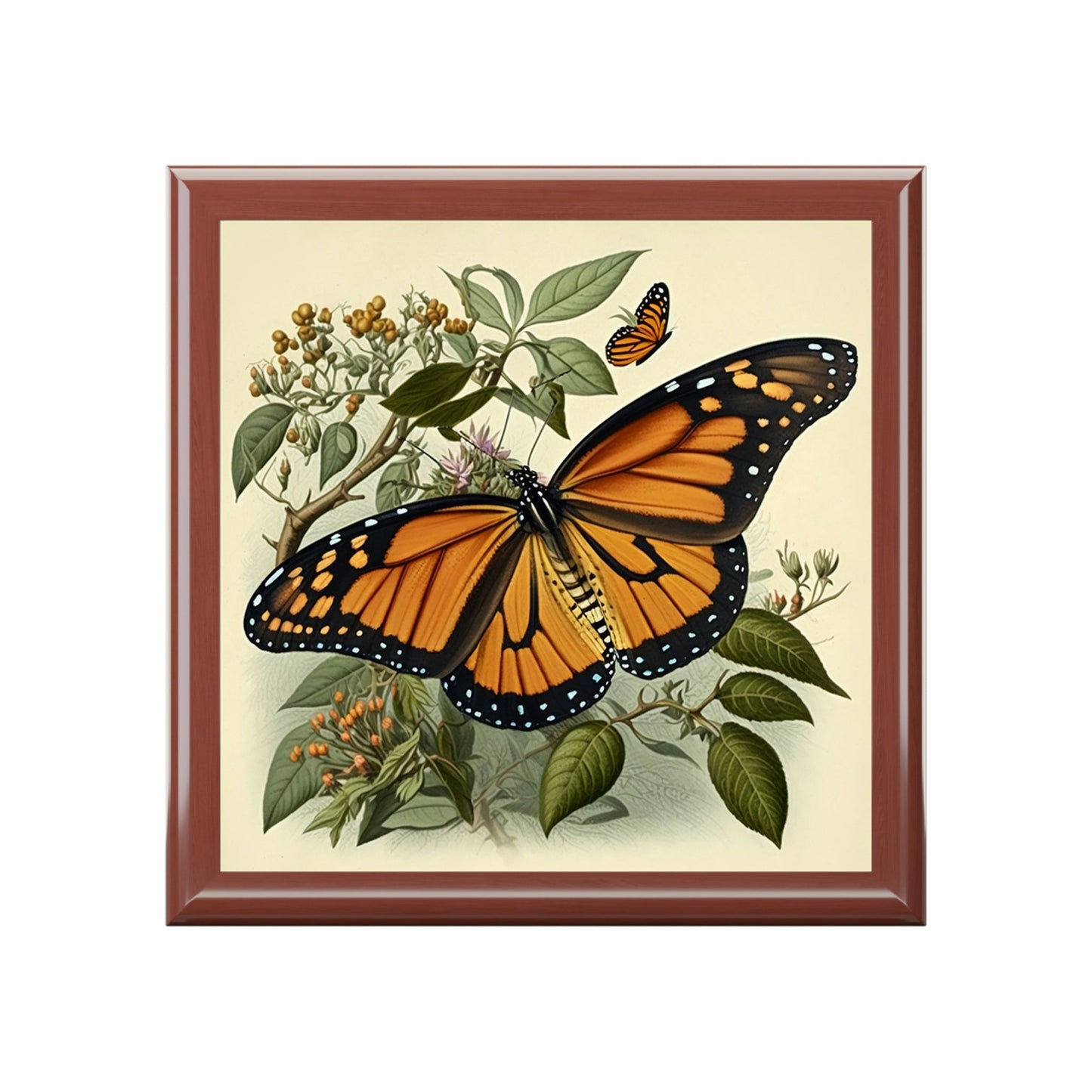 Vintage Monarch Butterfly Wooden Keepsake Jewelry Box