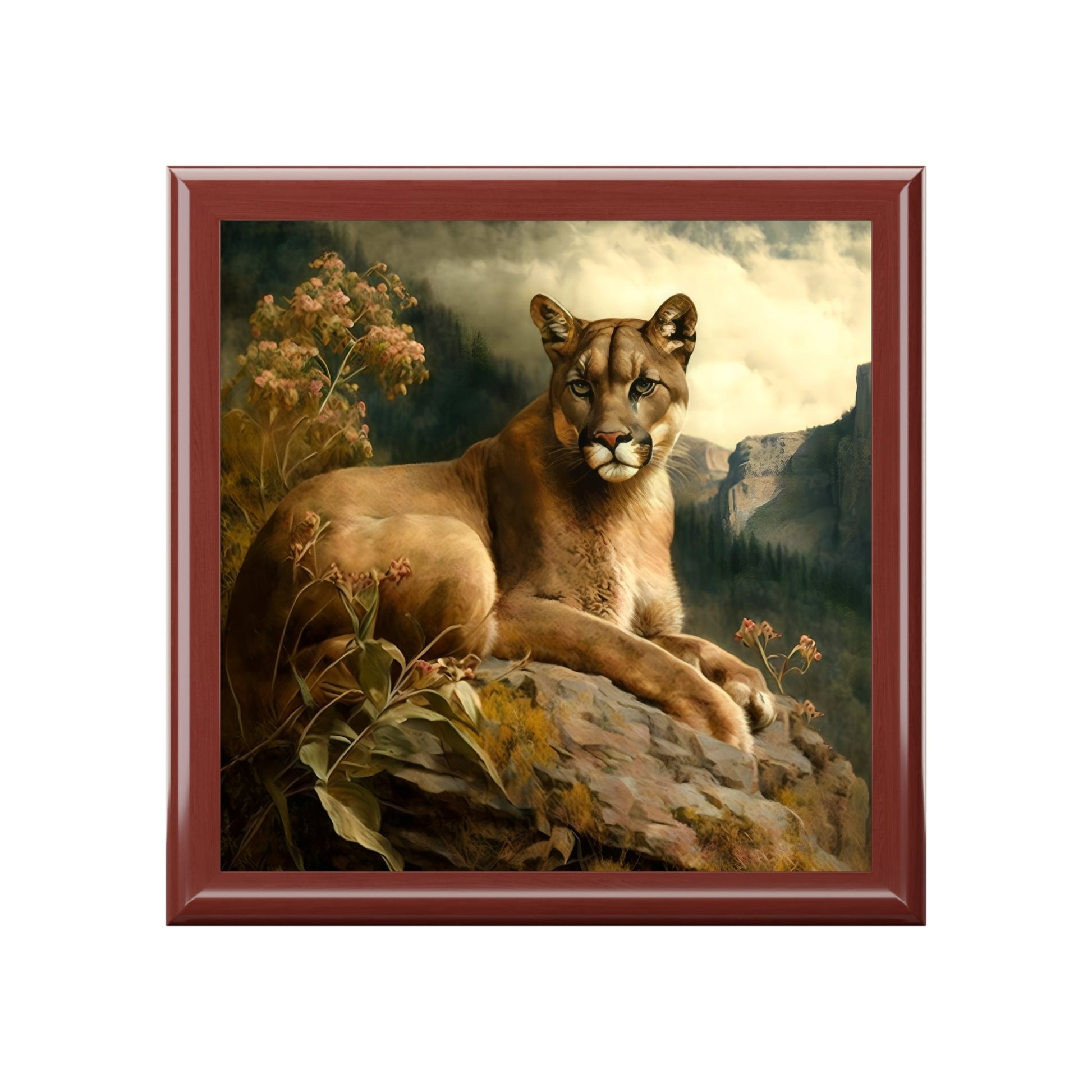 Vintage Nature Mountain Lion Art Print Jewelry Box