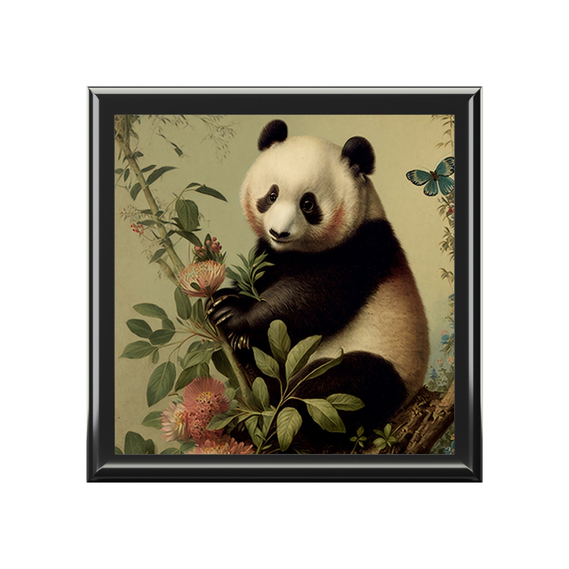 Vintage Panda Art Wooden Keepsake Jewelry Box