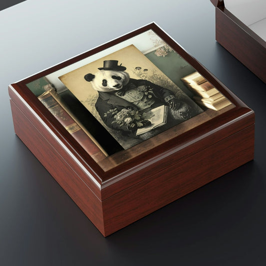 Vintage Panda Bear Art Wooden Keepsake Jewelry Box