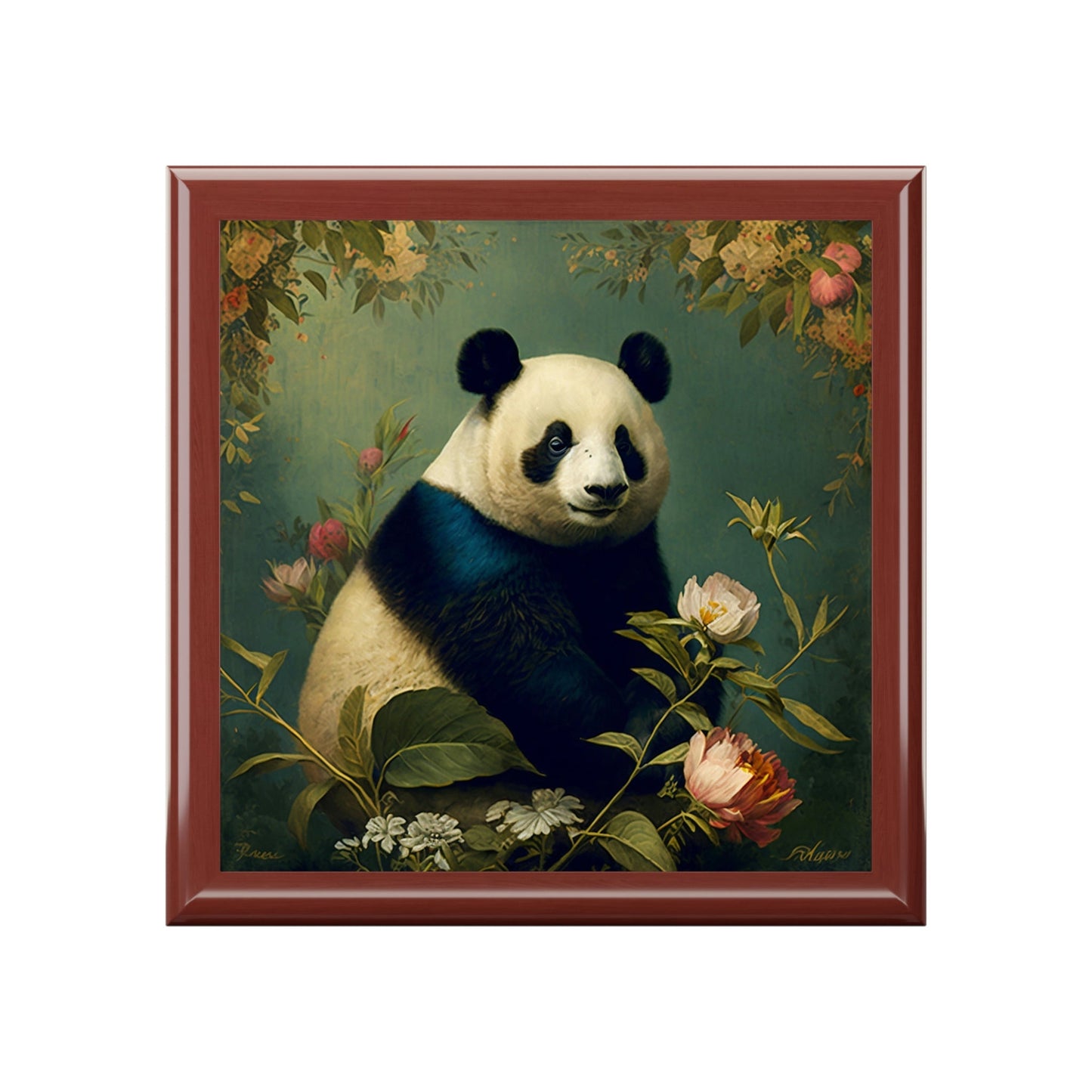 Vintage Panda Wooden Keepsake Jewelry Box