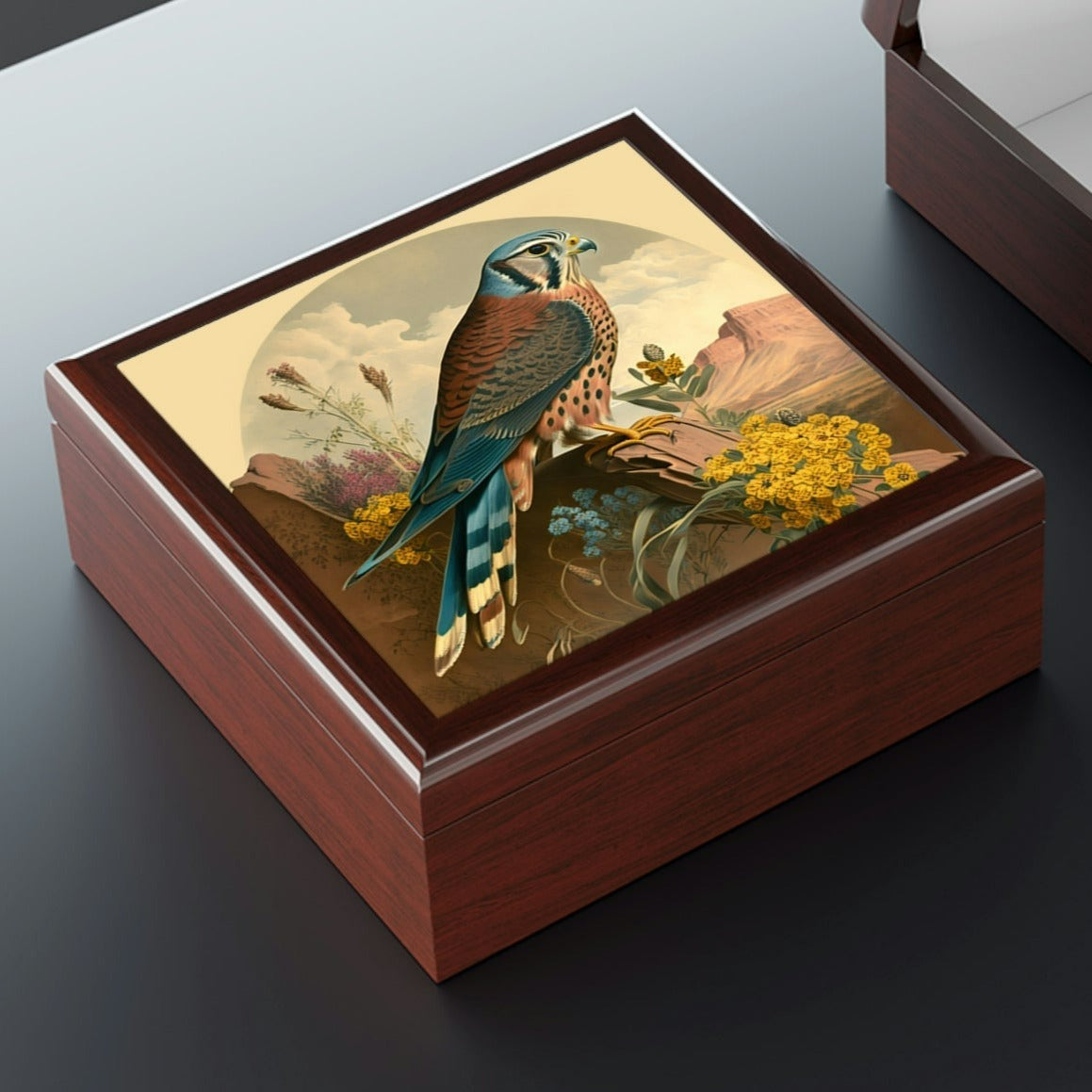 Vintage Peregrine Falcon Wooden Keepsake Jewelry Box