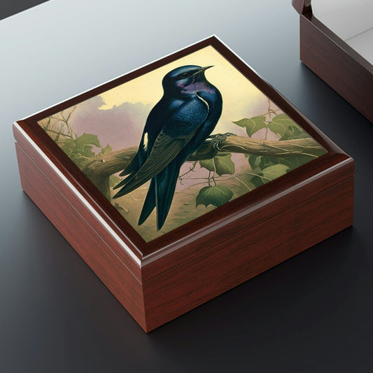 Vintage Purple Martin Wooden Keepsake Jewelry Box