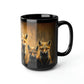 Vintage Red Fox Family - Black 15 oz Blck Coffee Mug