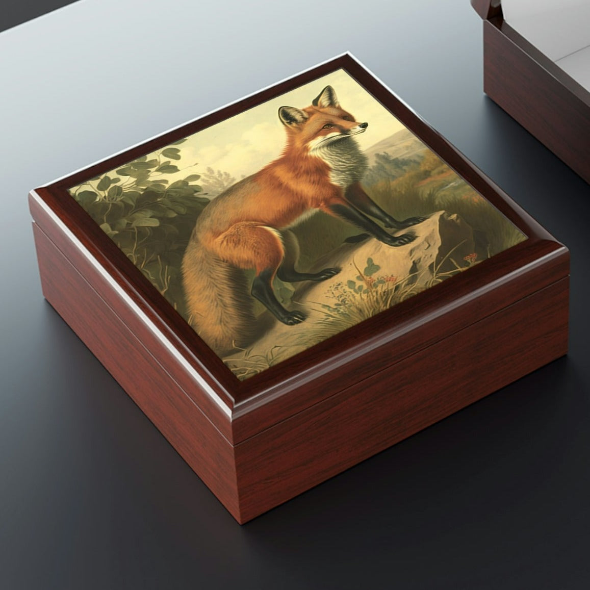 Vintage Red Fox Wooden Keepsake Jewelry Box