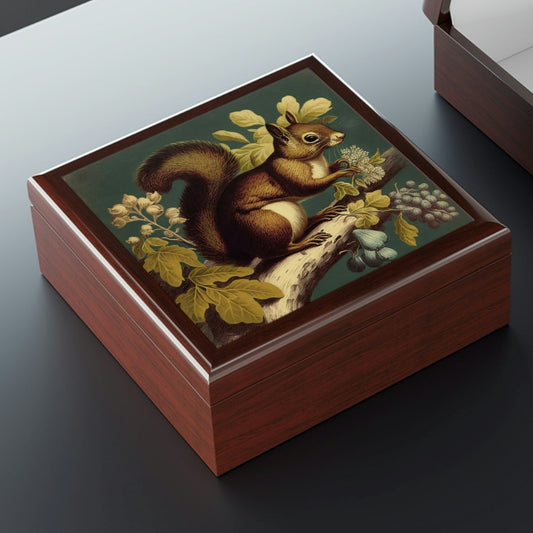 Vintage Red Squirrel Wooden Keepsake Jewelry Box