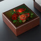 Vintage Roses Wood Keepsake Jewelry Box with Ceramic Tile Cover