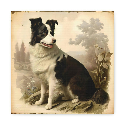 Vintage Tintype Style Border Collie Frame Canvas Gallery Wraps