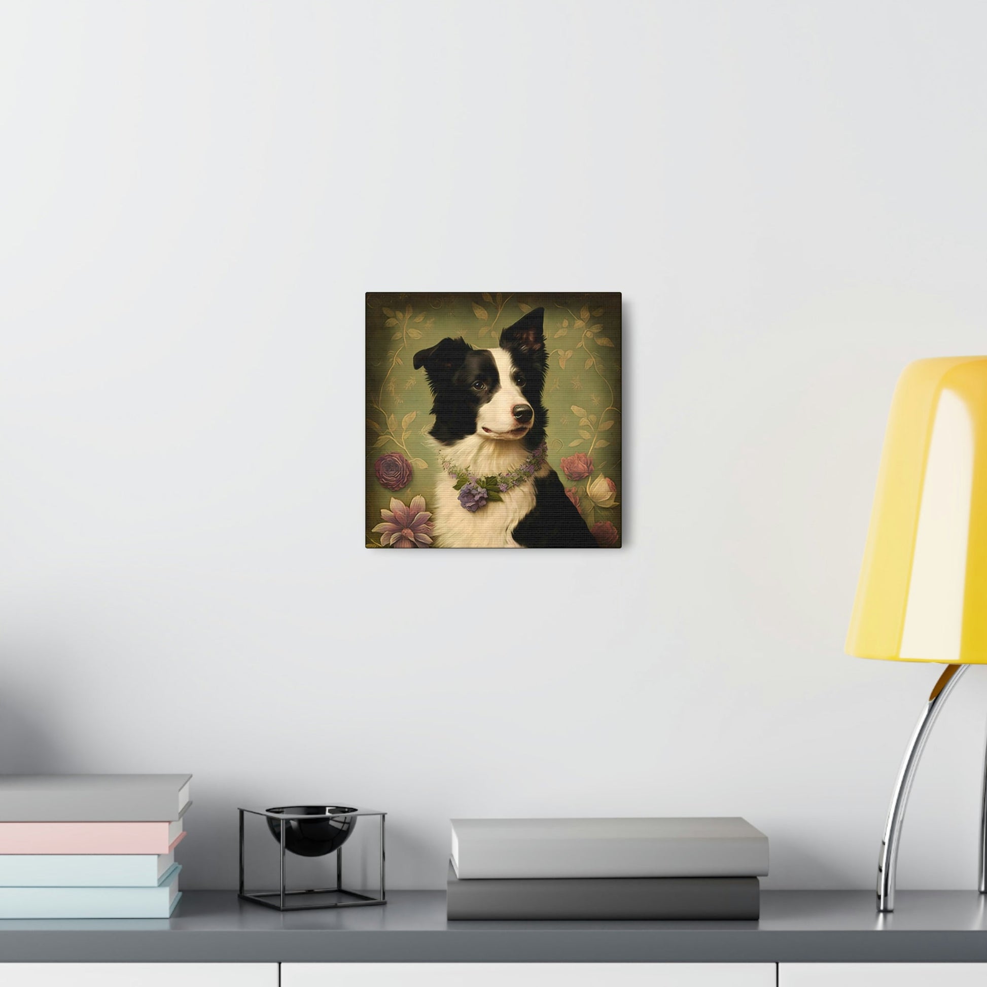 Vintage Victorian Border Collie with Floral Background Frame Canvas Gallery Wraps