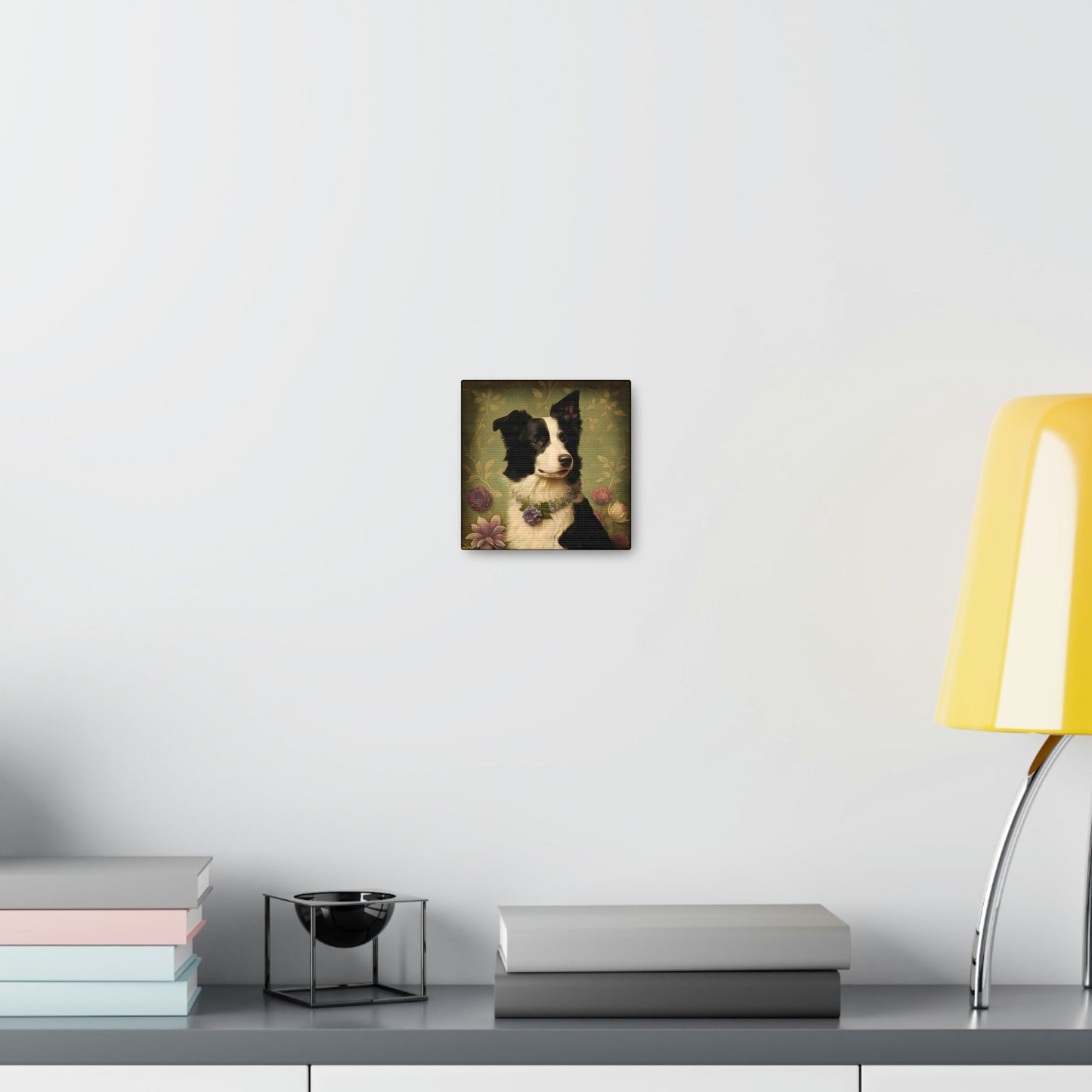 Vintage Victorian Border Collie with Floral Background Frame Canvas Gallery Wraps