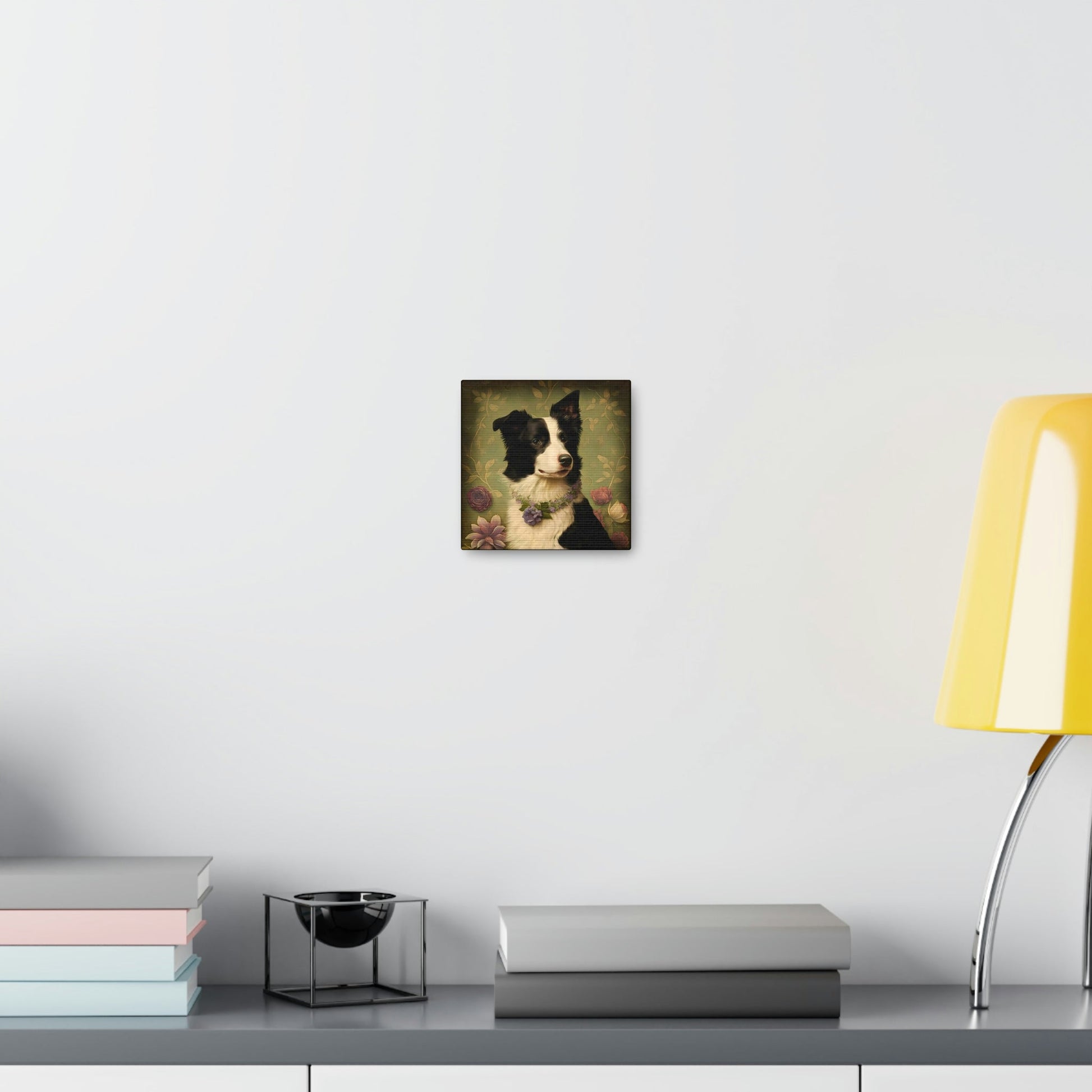 Vintage Victorian Border Collie with Floral Background Frame Canvas Gallery Wraps