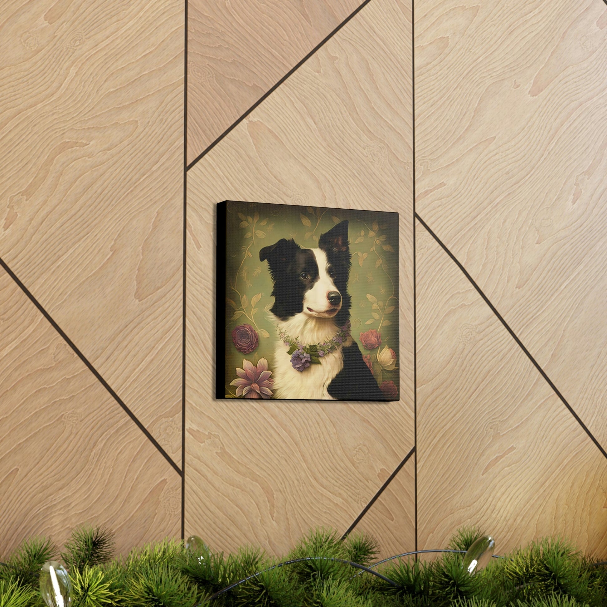 Vintage Victorian Border Collie with Floral Background Frame Canvas Gallery Wraps