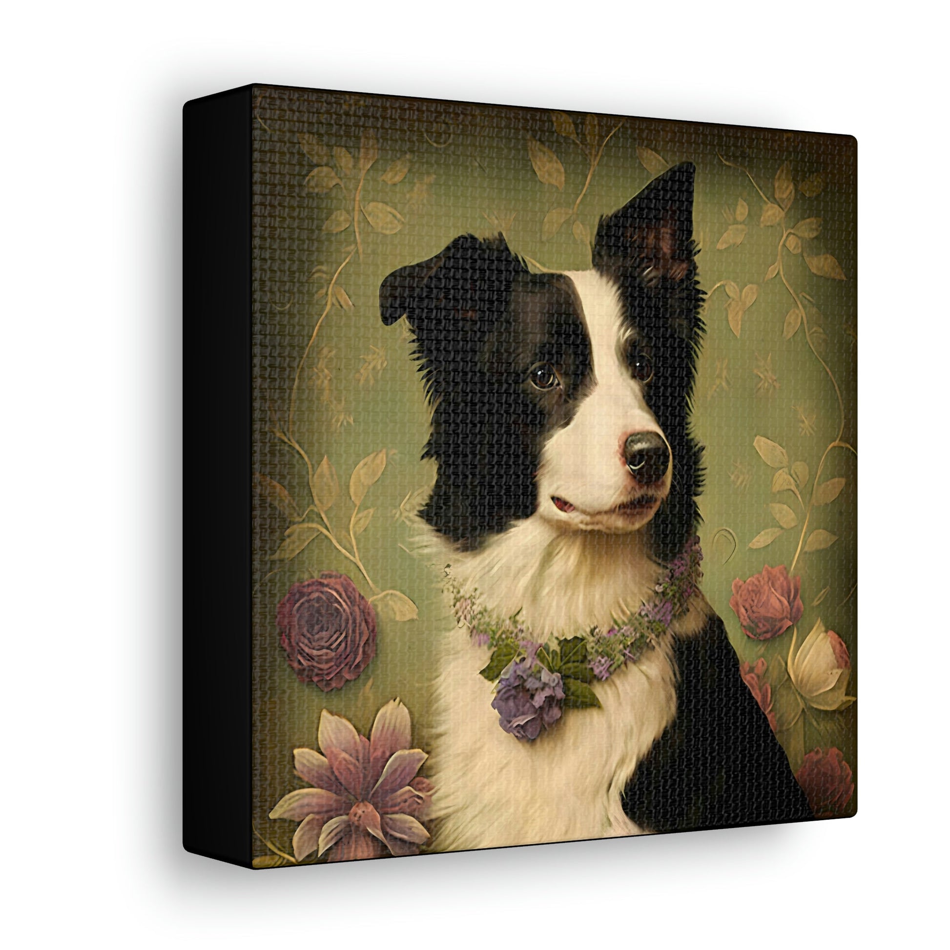 Vintage Victorian Border Collie with Floral Background Frame Canvas Gallery Wraps