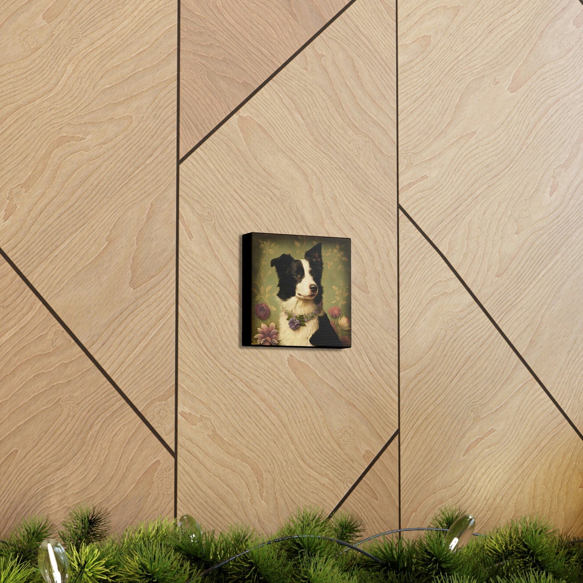 Vintage Victorian Border Collie with Floral Background Frame Canvas Gallery Wraps