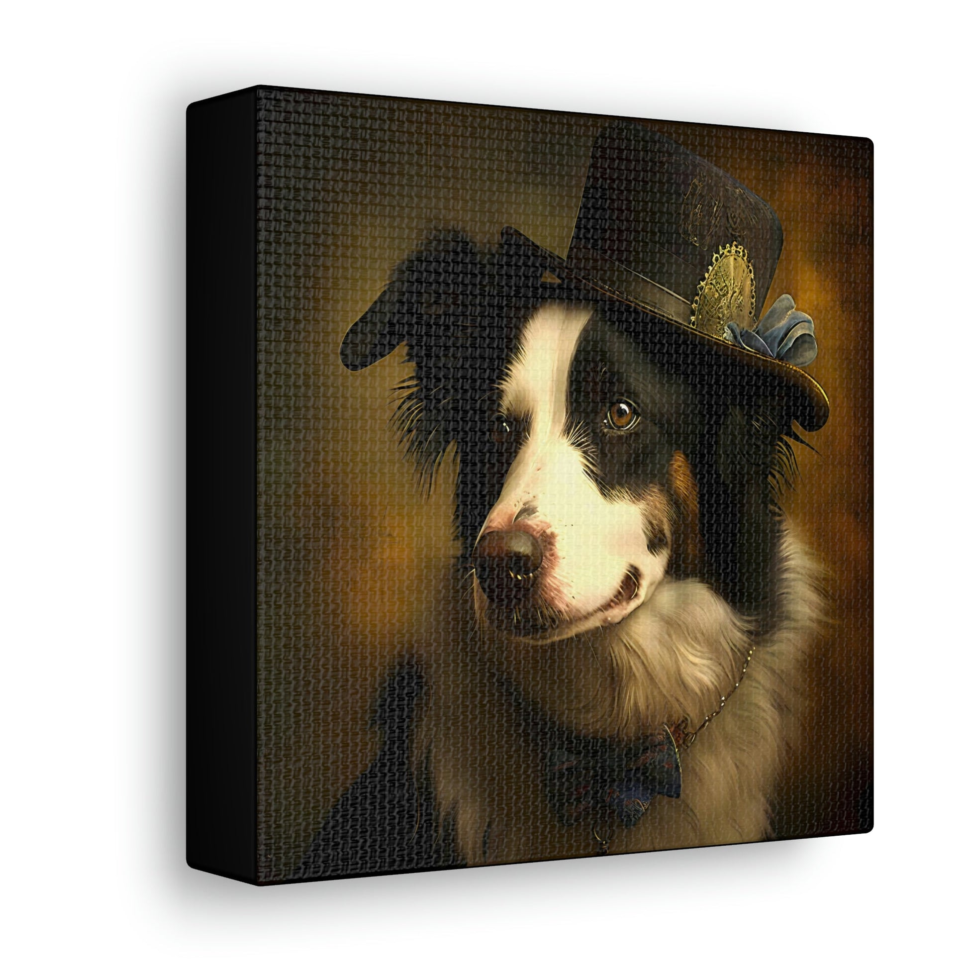 Vintage Victorian Border Collie with New Hat Frame Canvas Gallery Wraps