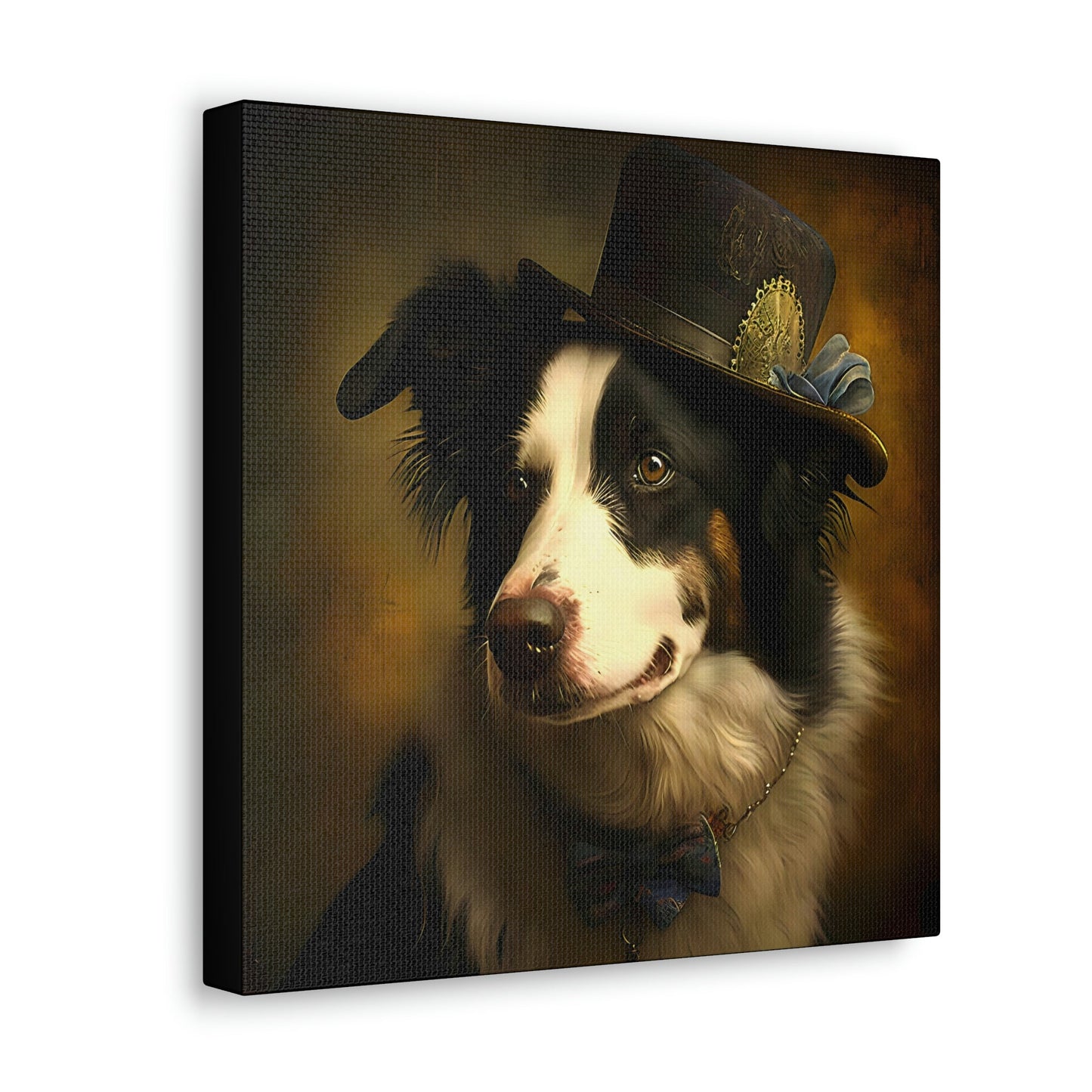 Vintage Victorian Border Collie with New Hat Frame Canvas Gallery Wraps