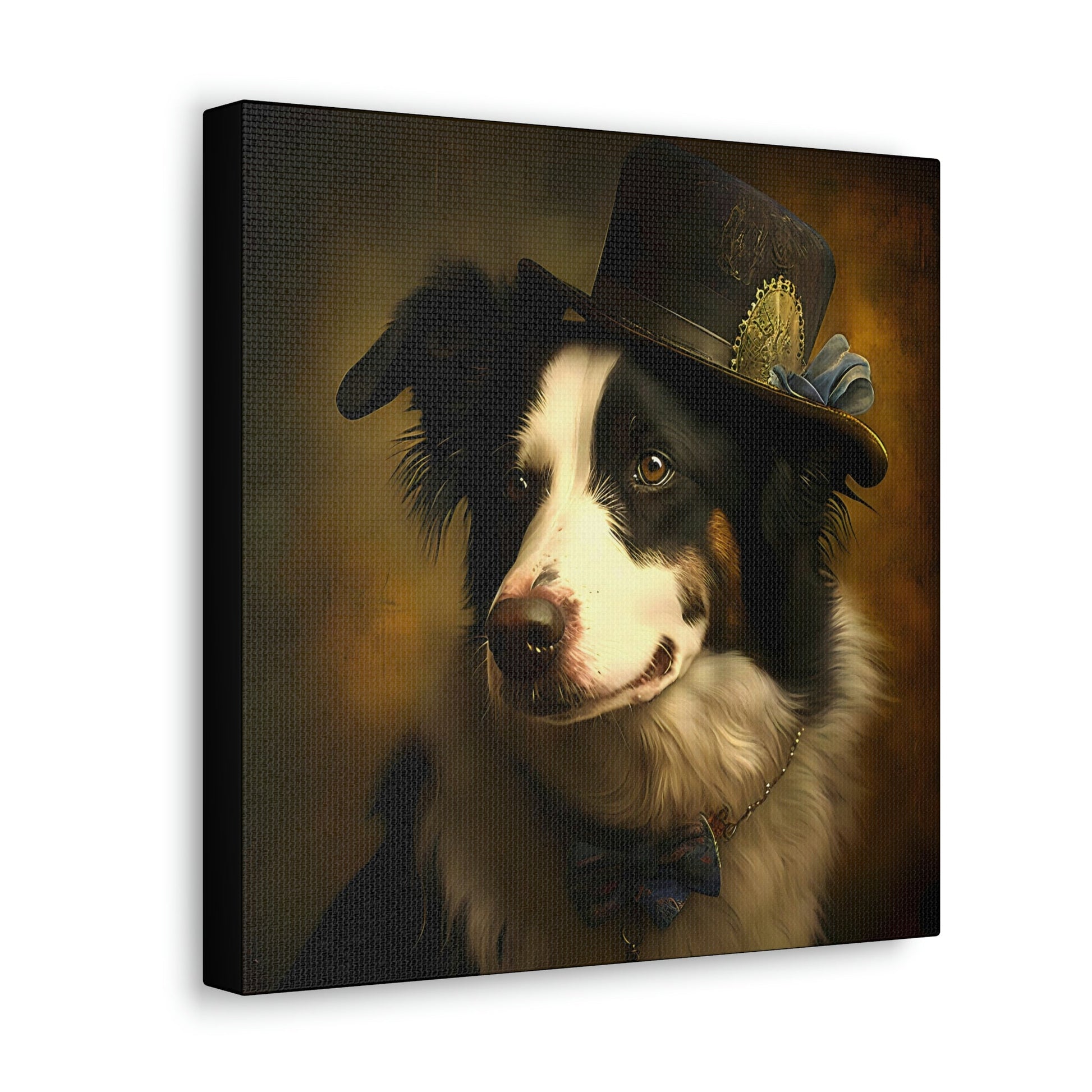 Vintage Victorian Border Collie with New Hat Frame Canvas Gallery Wraps