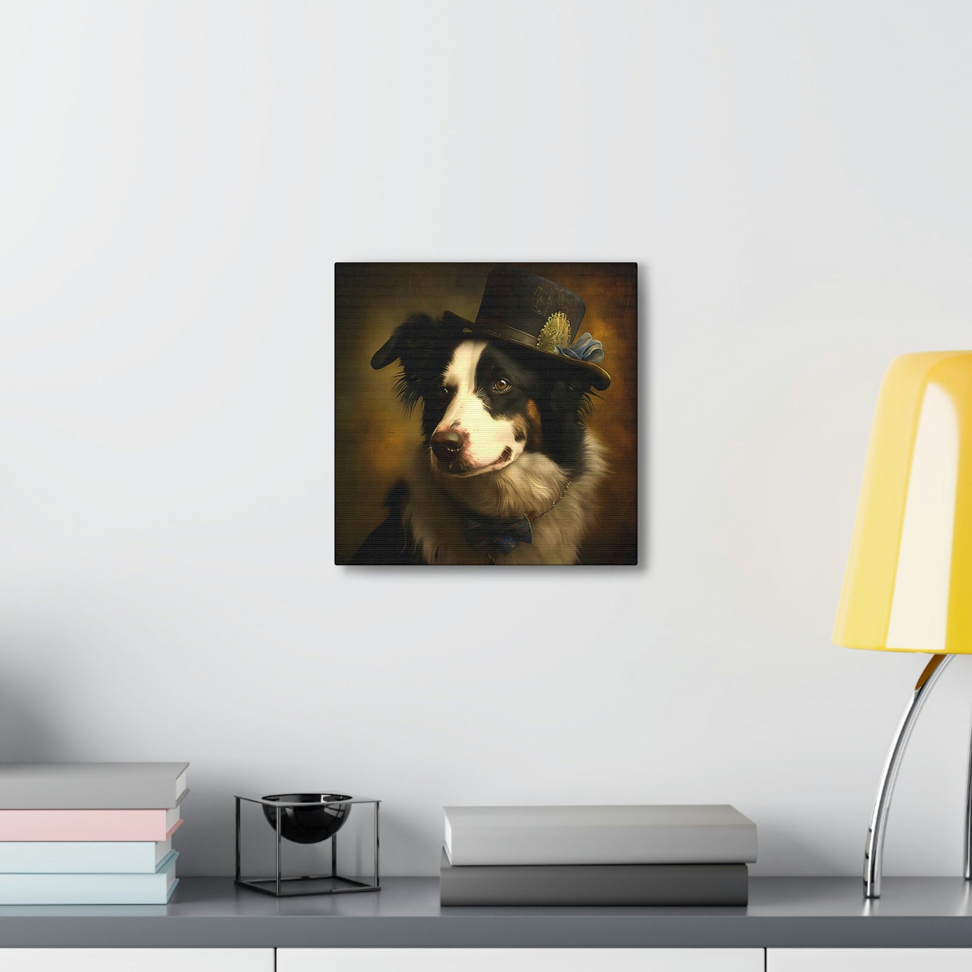 Vintage Victorian Border Collie with New Hat Frame Canvas Gallery Wraps